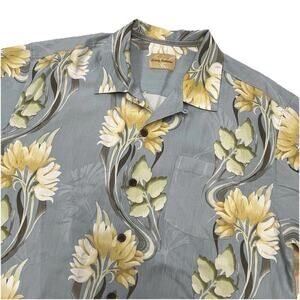 Tommy Bahama Silk Hawaiian Camp Shirt Mens Large Blue Floral Tropical Resort